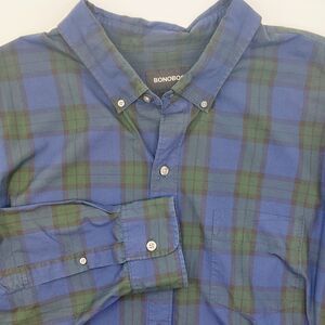 Bonobos Prominent Fit Long Sleeve Plaid Shirt Men's Size 3XLT Blue Green Plaid